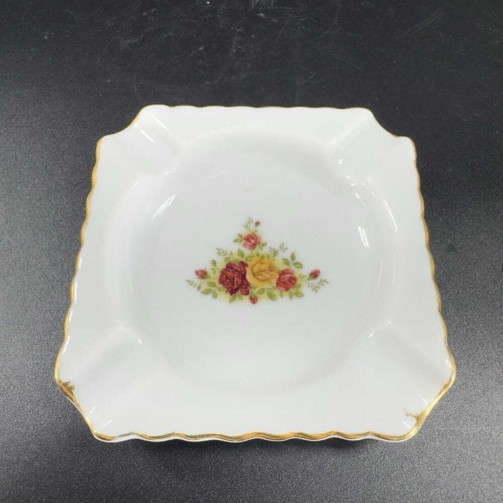Vintage Old Country Rose Fine Porcelain Square Dish Ashtray Trinket Dish‎ VTG